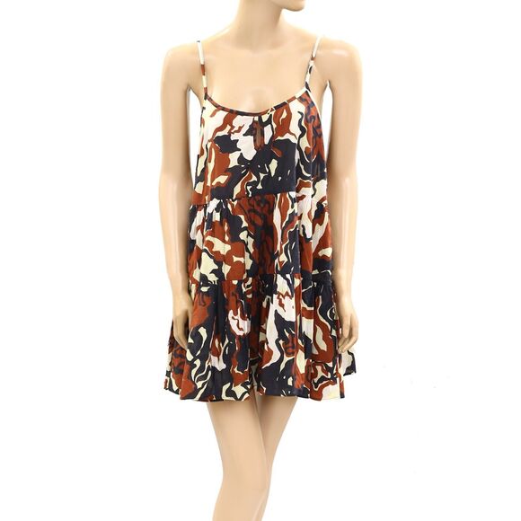 Tanya Taylor Printed Tunic Slip Mini Dress Sleeveless Tiered Beach S NEW 278278